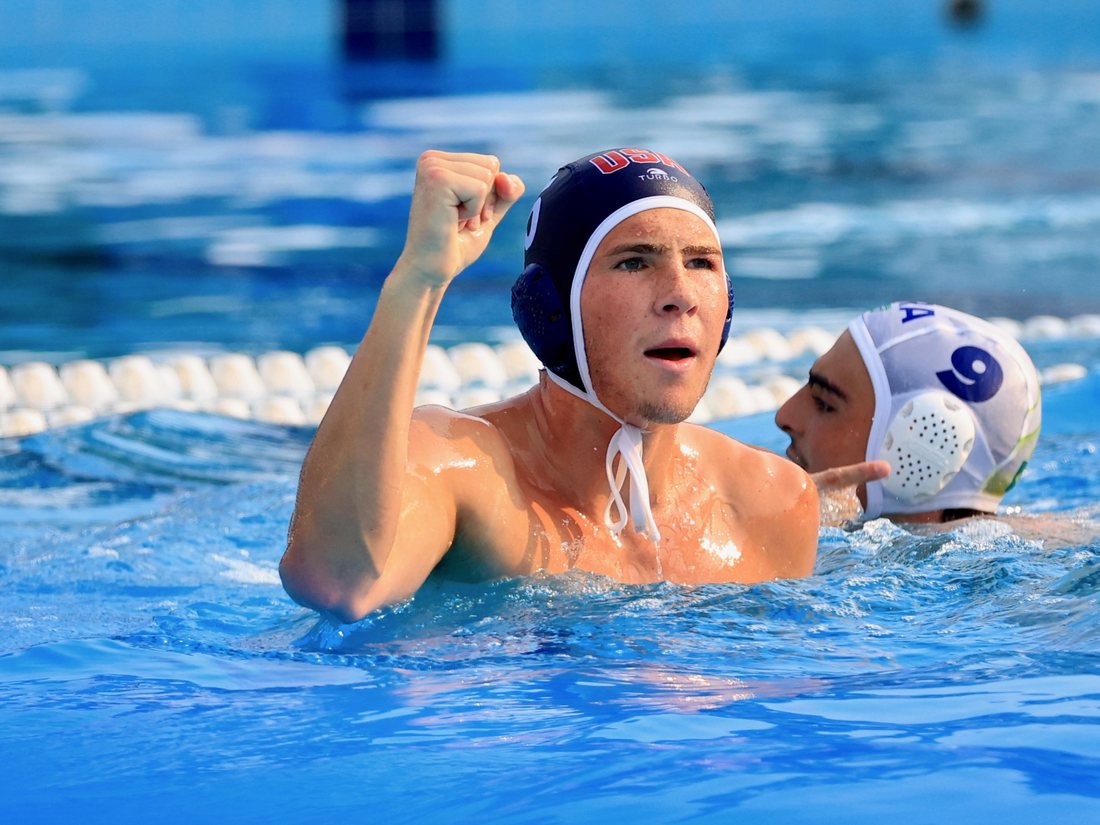 Gavin Conant celebrating in a USA cap during an international match